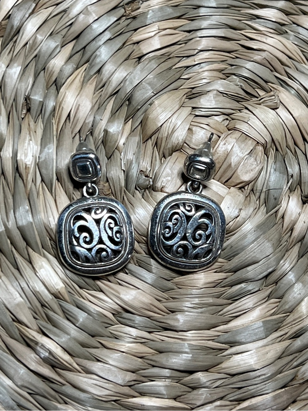 Brighton silver scroll dangle earrings